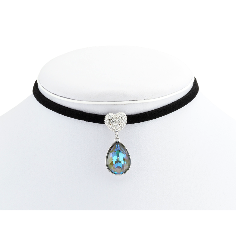 Кулон Xuping колір Родій із кр-ми Swarovski на чорній стрічці Серце з кристальною підвіскою довжина 30,5-36см фото №3