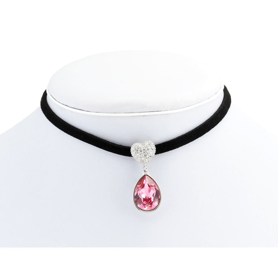 Кулон Xuping колір Родій із кр-ми Swarovski на чорній стрічці Серце з кристальною підвіскою довжина 31-36,5см фото №1