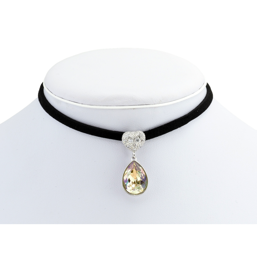 Кулон Xuping колір Родій із кр-ми Swarovski на чорній стрічці Серце з кристальною підвіскою довжина 31-36,5см фото №1