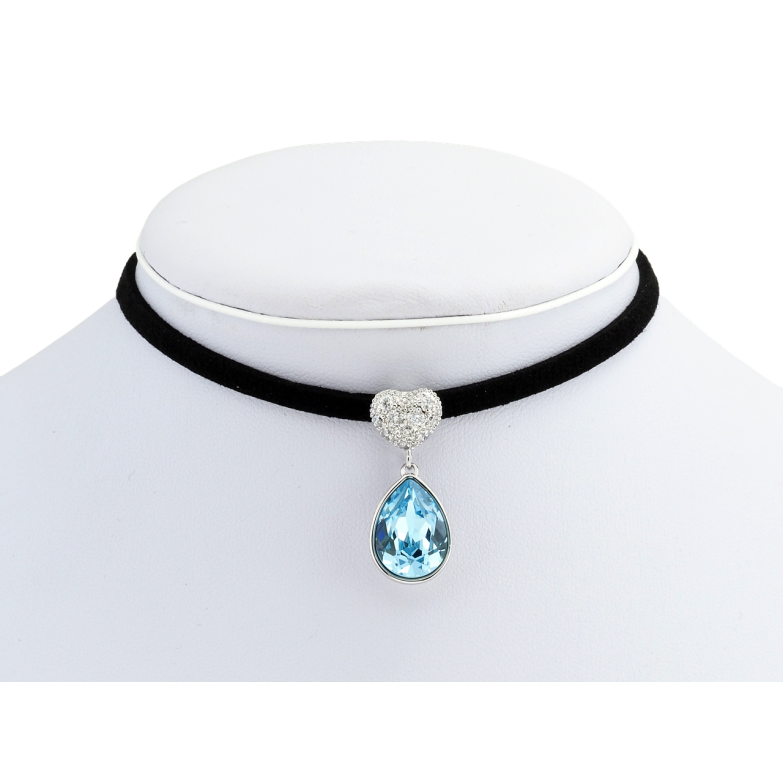 Кулон Xuping колір Родій із кр-ми Swarovski на чорній стрічці Серце з кристальною підвіскою довжина 31-36,5см фото №1