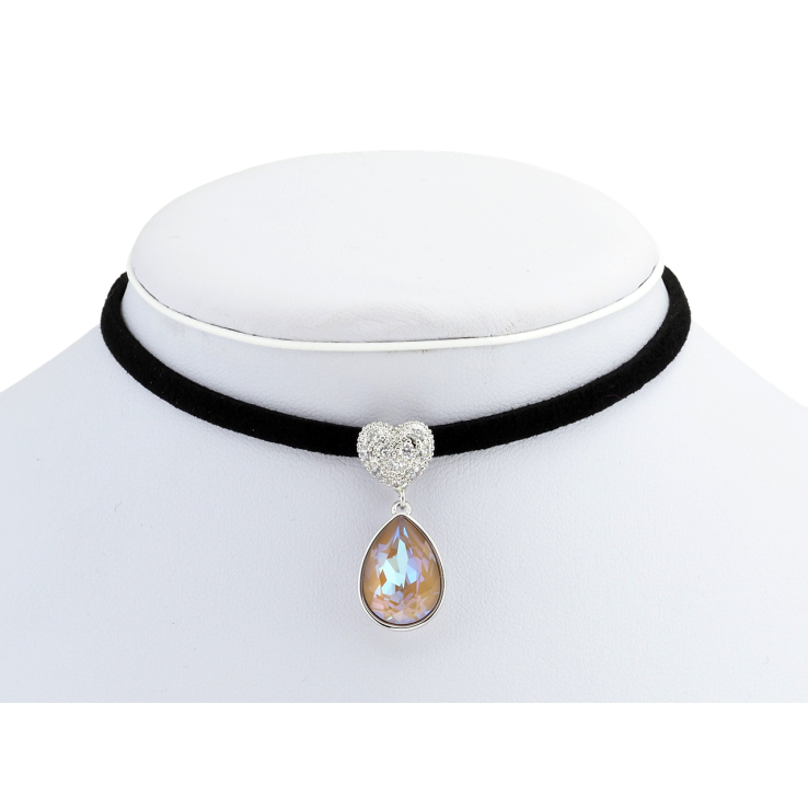 Кулон Xuping цвет Родий с кр-ми Swarovski на черной ленте Сердце с кристальной подвеской длина 30,5-36см фото №6