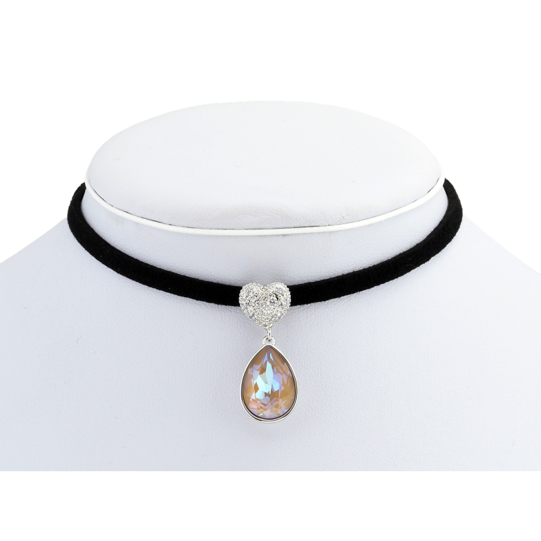 Кулон Xuping цвет Родий с кр-ми Swarovski на черной ленте Сердце с кристальной подвеской длина 30,5-36см фото №1