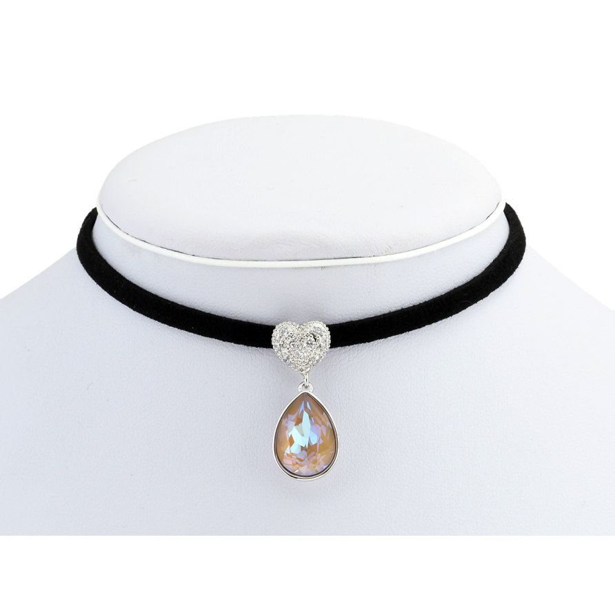 Кулон Xuping колір Родій із кр-ми Swarovski на чорній стрічці Серце з кристальною підвіскою довжина 30,5-36см фото №1