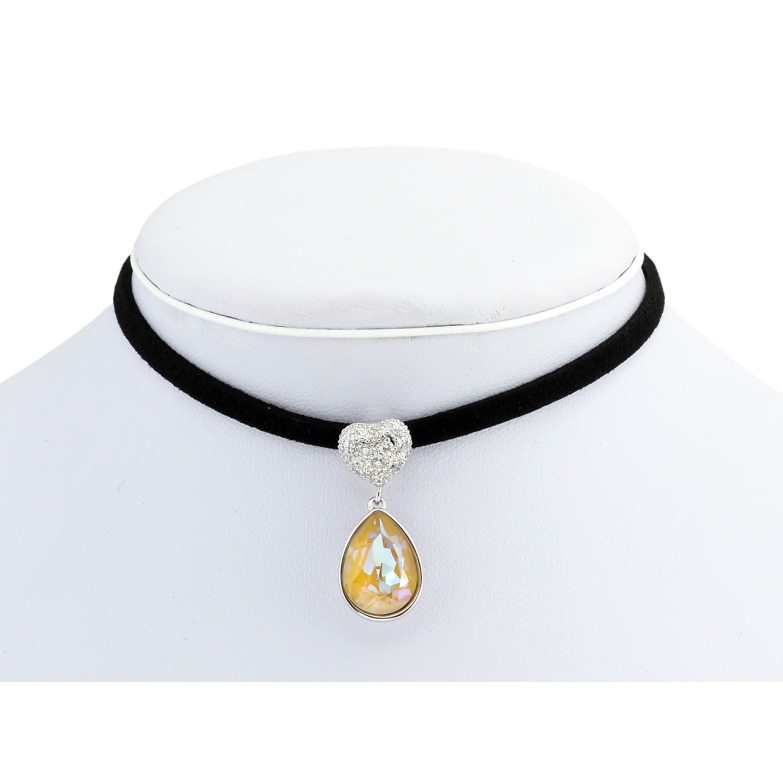 Кулон Xuping колір Родій із кр-ми Swarovski на чорній стрічці Серце з кристальною підвіскою довжина 30-35,5см фото №6