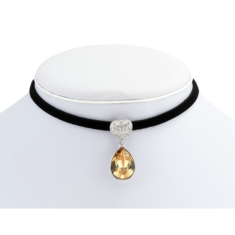 Кулон Xuping колір Родій із кр-ми Swarovski на чорній стрічці Серце з кристальною підвіскою довжина 31-36см фото №5