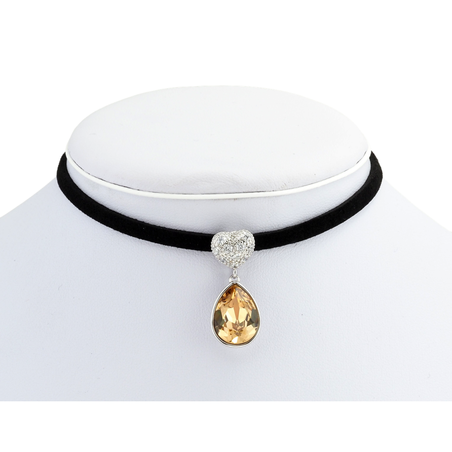 Кулон Xuping колір Родій із кр-ми Swarovski на чорній стрічці Серце з кристальною підвіскою довжина 31-36см фото №1