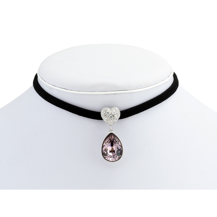 Кулон Xuping колір Родій із кр-ми Swarovski на чорній стрічці Серце з кристальною підвіскою довжина 30,5-36см фото №18