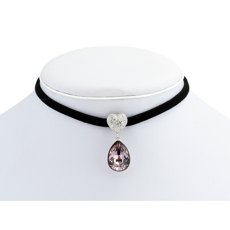 Кулон Xuping колір Родій із кр-ми Swarovski на чорній стрічці Серце з кристальною підвіскою довжина 30,5-36см фото №1