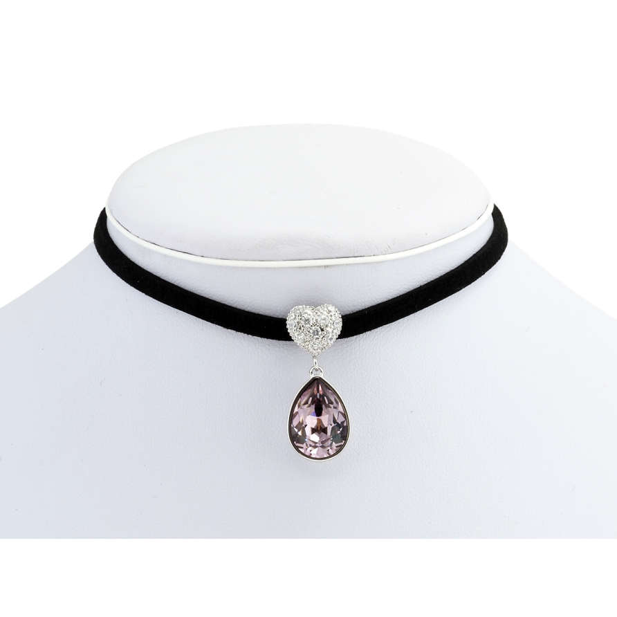 Кулон Xuping колір Родій із кр-ми Swarovski на чорній стрічці Серце з кристальною підвіскою довжина 30,5-36см фото №1