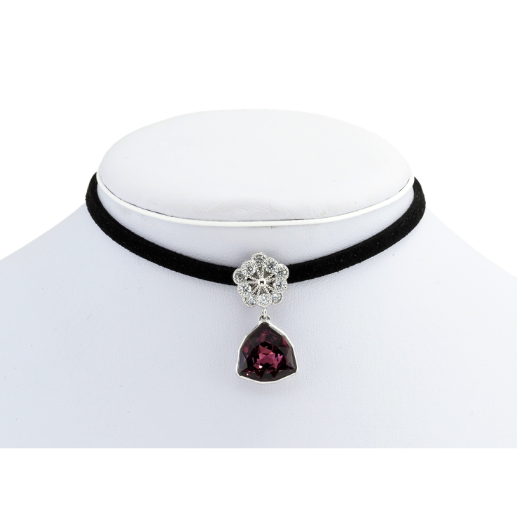 Кулон Xuping колір Родій з кр-ми Swarovski на чорній стрічці Квітка з кристальною підвіскою довжина 31,5-36,5см фото №14