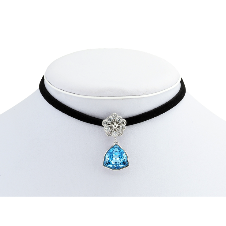 Кулон Xuping колір Родій з кр-ми Swarovski на чорній стрічці Квітка з кристальною підвіскою довжина 30,5-36см фото №19