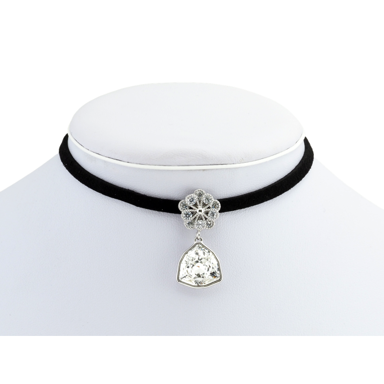 Кулон Xuping цвет Родий с кр-ми Swarovski на черной ленте Цветок с кристальной подвеской длина 30,5-36см фото №1