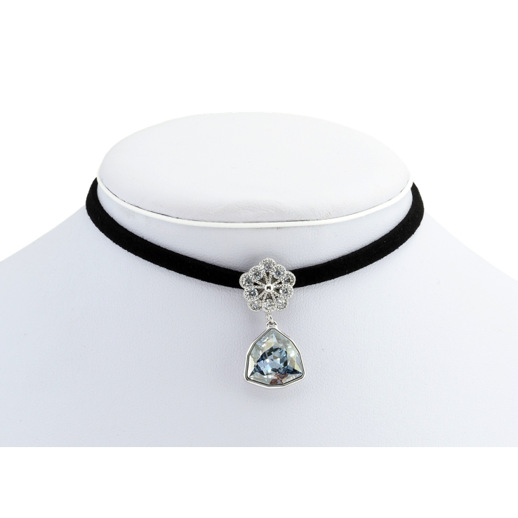 Кулон Xuping колір Родій з кр-ми Swarovski на чорній стрічці Квітка з кристальною підвіскою довжина 31-36,5см фото №18