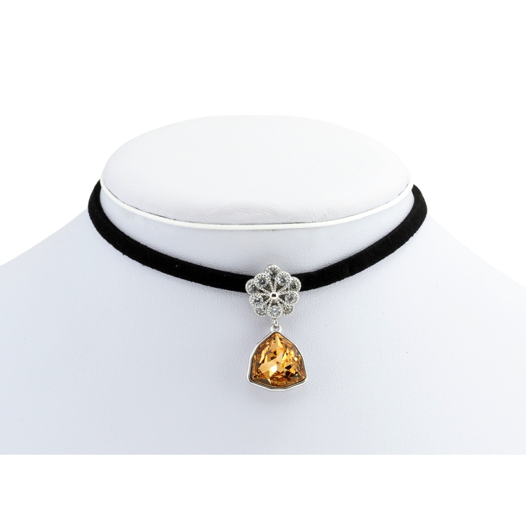 Кулон Xuping колір Родій з кр-ми Swarovski на чорній стрічці Квітка з кристальною підвіскою довжина 30,5-36см фото №5