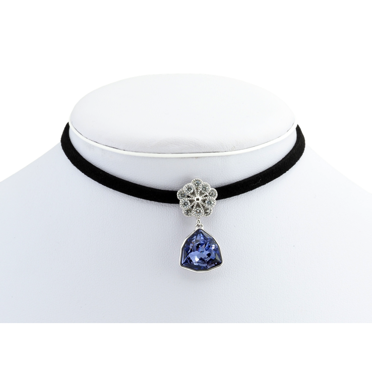 Кулон Xuping колір Родій з кр-ми Swarovski на чорній стрічці Квітка з кристальною підвіскою довжина 30,5-36см фото №15