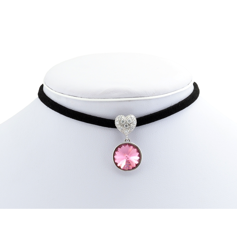Кулон Xuping цвет Родий с кр-ми Swarovski на замшевой ленте Сердце с кристаллом Rose ø 14 мм дл. 31-37см х фото №8