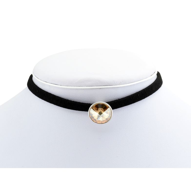 Кулон Xuping колір Родій із кр-ми Swarovski на чорній стрічці Кристал Topaz довжина 30.5-35.5см фото №2