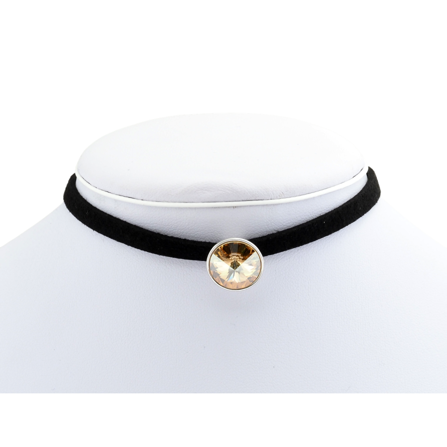 Кулон Xuping колір Родій із кр-ми Swarovski на чорній стрічці Кристал Topaz довжина 30.5-35.5см фото №1