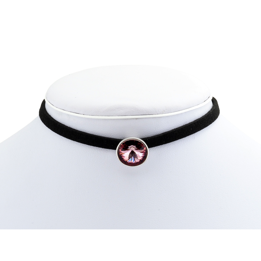 Кулон Xuping колір Родій із кр-ми Swarovski на чорній стрічці Кристал Burgundy довжина 31-36,5см фото №1