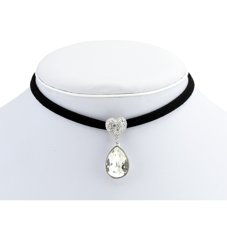 Кулон Xuping колір Родій із кр-ми Swarovski на чорній стрічці Серце з кристальною підвіскою довжина 30,5-36см фото №1