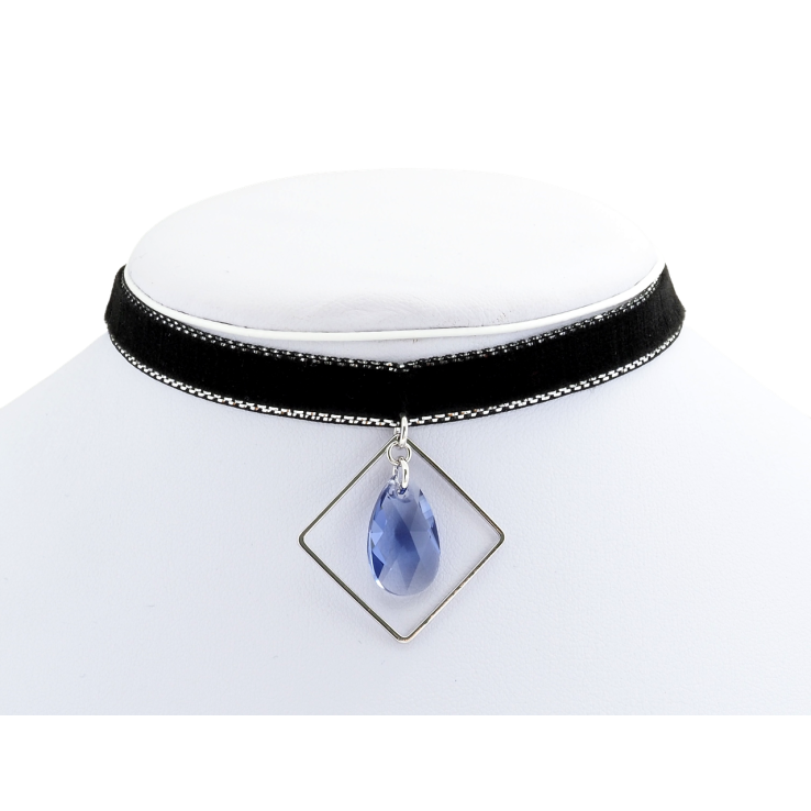 Кулон Xuping колір Родій із кр-ми Swarovski на чокері Кристал Light Sapphire в ромбі дл. 30-39см х 9мм фото №8 Кулон Xuping колір Родій із кр-ми Swarovski на чокері Кристал Light Sapphire в ромбі дл. 30-39см х 9мм фото №8