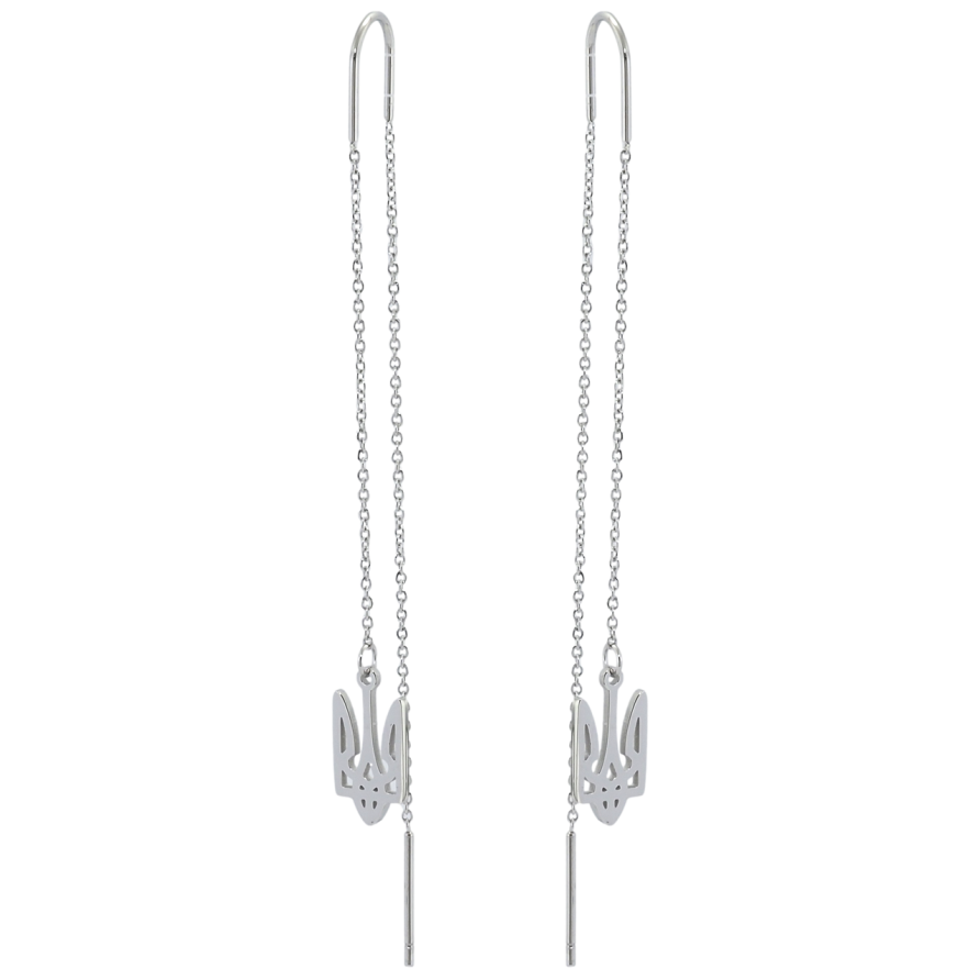 Сережки Xuping TTM Stainless Steel колір Родій протяжки Герб України фото №1 Сережки Xuping TTM Stainless Steel колір Родій протяжки Герб України фото №1
