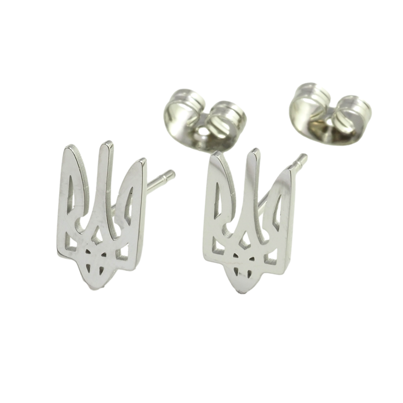 Серьги Xuping TTM Stainless Steel цвет Родий пусеты Герб Украины фото №1