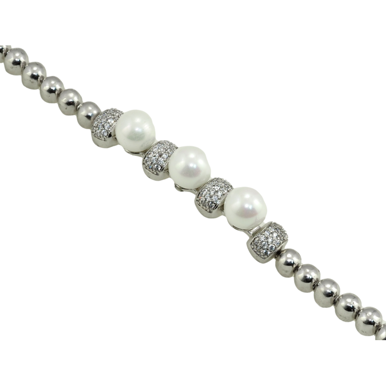 Браслет Xuping Родий Дорожка шариков с жемчугом и цирконием размер с доп. замком 17.19см х 4мм фото №1