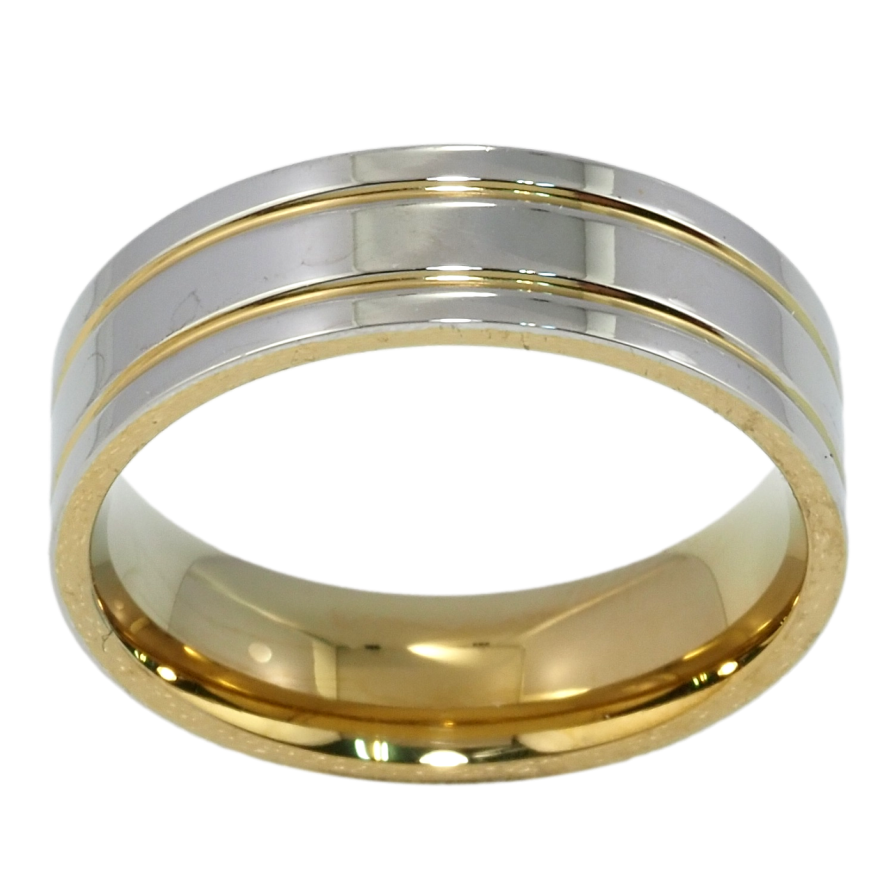 Каблучка Xuping TTM Stainless Steel Колір 14К + Родій Обручка, ш. 6мм фото №1