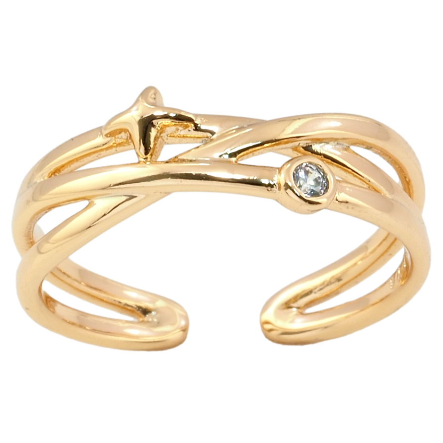Кольцо Xuping Позолота 18K Линии со звездой и кристаллом фото №1