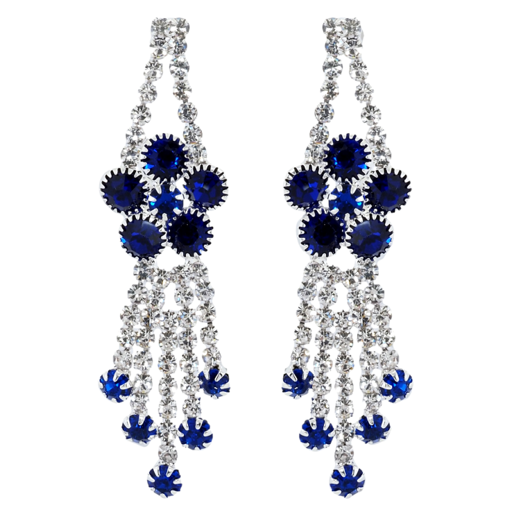 Сережки пусети Декоративні квіткові підвіски з білими та синіми стразами фото №12