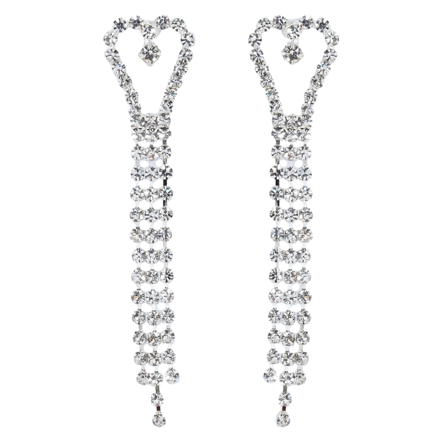 Серьги пусеты Декоративные подвески сердечки со стразами фото №1