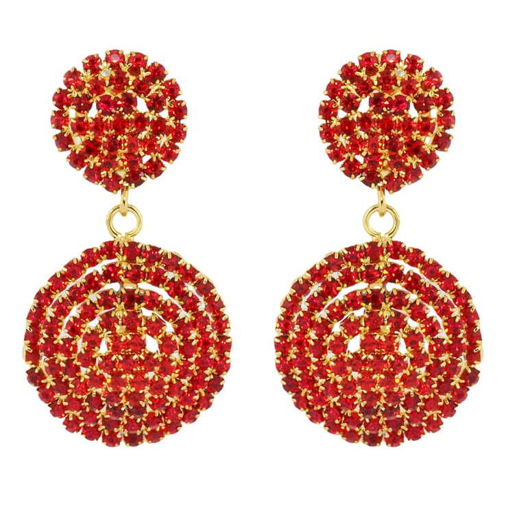Сережки пусети Декоративні круглі підвіски з червоними стразами фото №6 Сережки пусети Декоративні круглі підвіски з червоними стразами фото №6