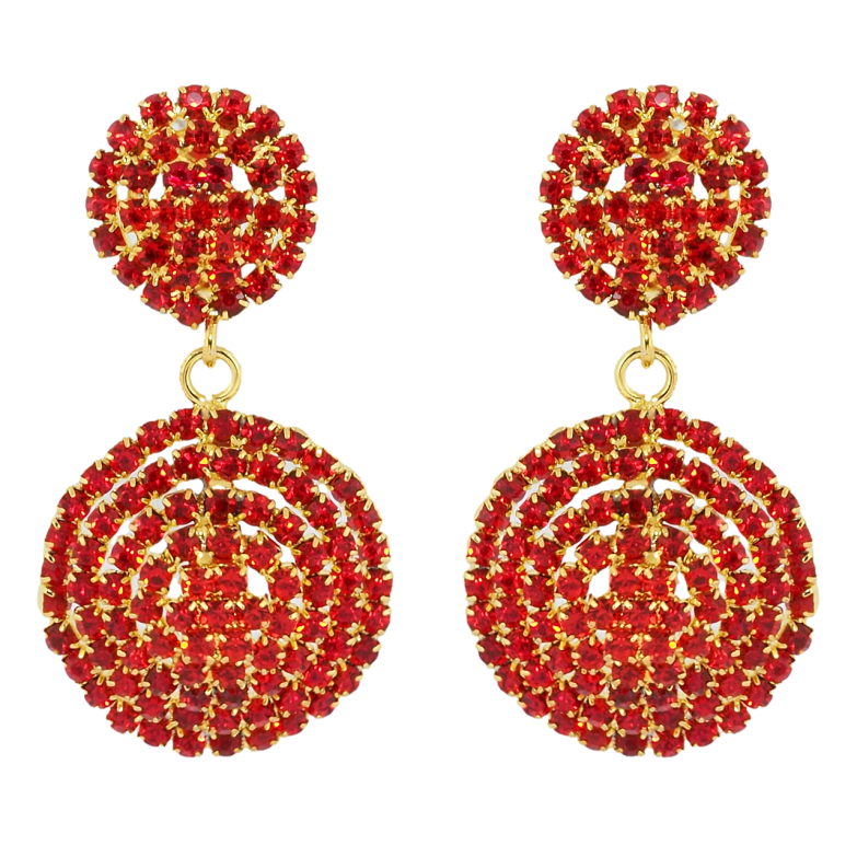 Сережки пусети Декоративні круглі підвіски з червоними стразами фото №7 Сережки пусети Декоративні круглі підвіски з червоними стразами фото №7