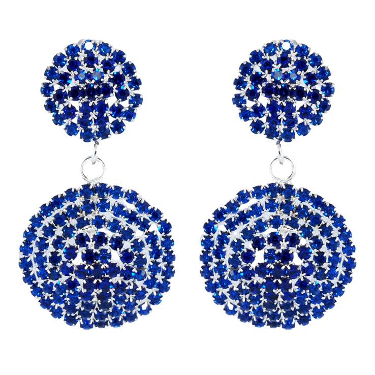 Сережки пусети Декоративні круглі підвіски з синіми стразами фото №9 Сережки пусети Декоративні круглі підвіски з синіми стразами фото №9