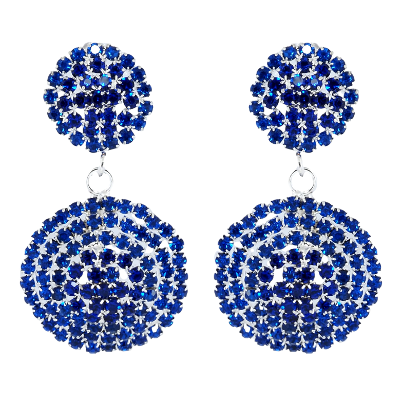 Сережки пусети Декоративні круглі підвіски з синіми стразами фото №2 Сережки пусети Декоративні круглі підвіски з синіми стразами фото №2