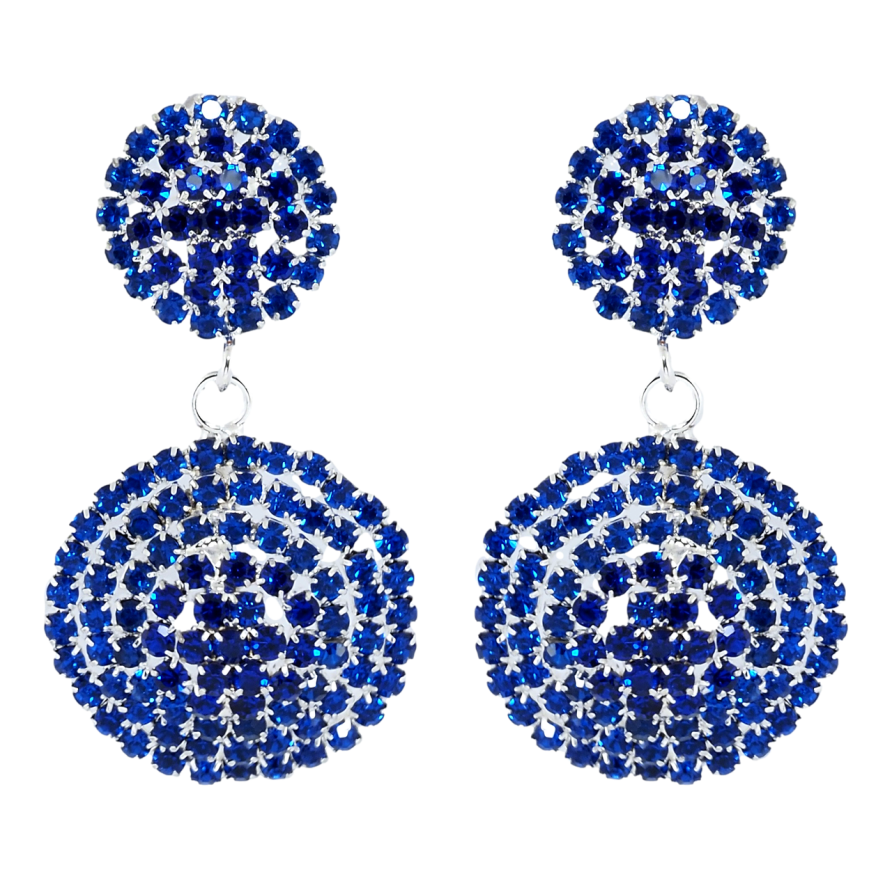 Сережки пусети Декоративні круглі підвіски з синіми стразами фото №1