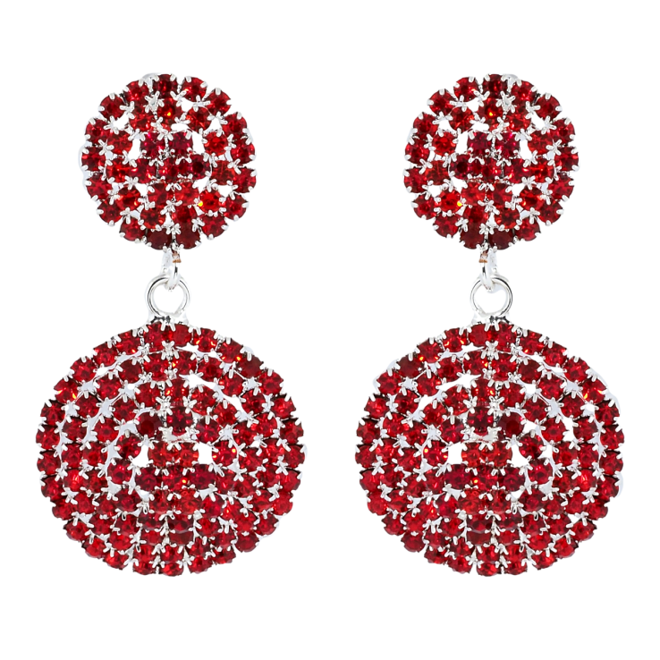 Сережки пусети Декоративні круглі підвіски з червоними стразами фото №11
