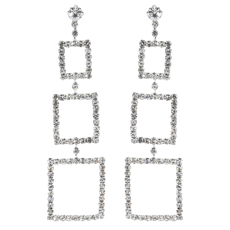 Сережки пусети Декоративні квадратні підвіски зі стразами фото №19