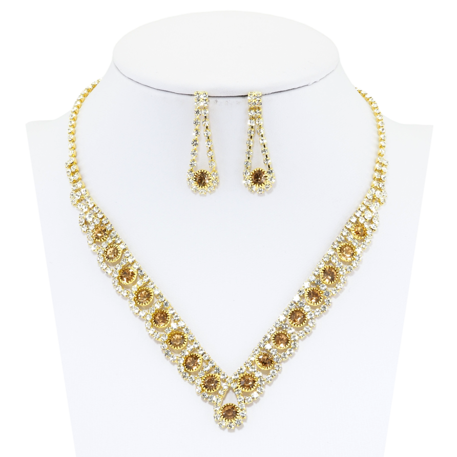 Набір Сережки Кольє Коричневі кристали зі стразами довжина 34-50см х 2-10мм фото №1