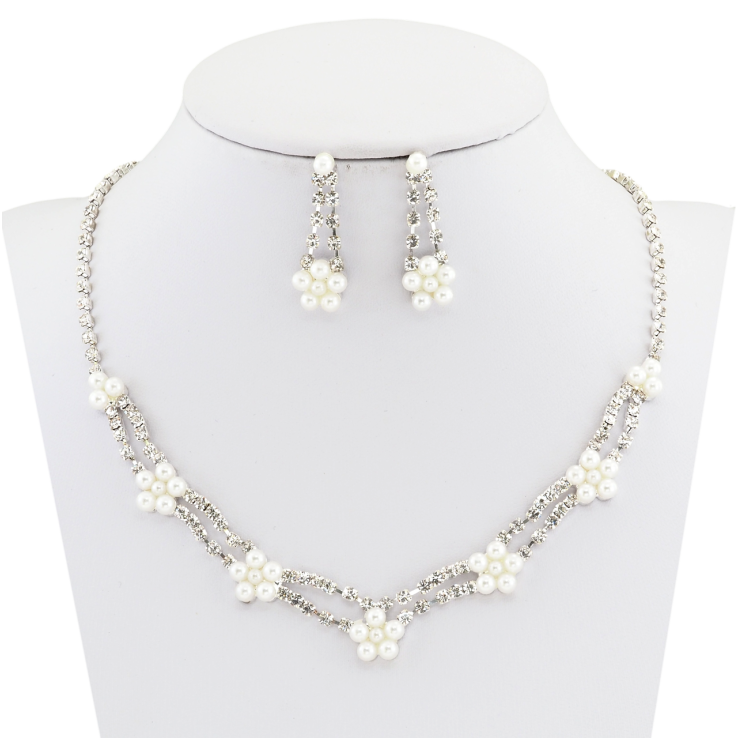 Набір Сережки Кольє Візерунок квіточками з перлинами та стразами довжина 38-54см х 3мм фото №17 Набір Сережки Кольє Візерунок квіточками з перлинами та стразами довжина 38-54см х 3мм фото №17