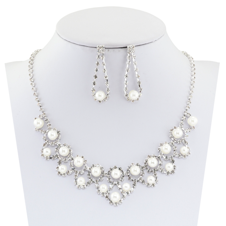 Набір Сережки Кольє Візерунок з перлинами та стразами довжина 36-52см х 3мм фото №22 Набір Сережки Кольє Візерунок з перлинами та стразами довжина 36-52см х 3мм фото №22