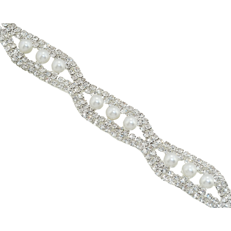 Браслет Фигурный орнамент из страз и жемчужин длина 18.5см х 15мм фото №18