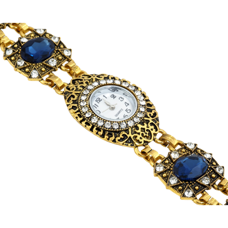 Браслет Декоративные часы со стразами и синими кристаллами длина 19см х 24-28мм ЧАСЫ НЕ РАБОТАЮТ! фото №19