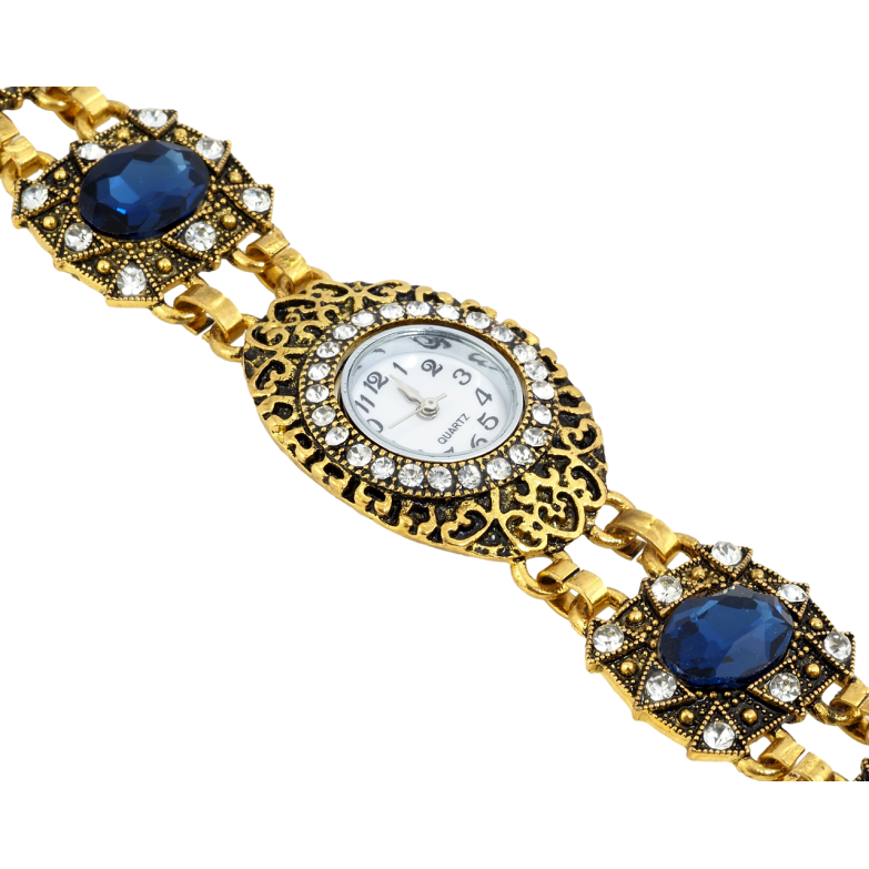 Браслет Декоративний годинник зі стразами і синіми кристалами довжина 19см х 24-28мм ГОДИННИК НЕ ПРАЦЮЄ! фото №1