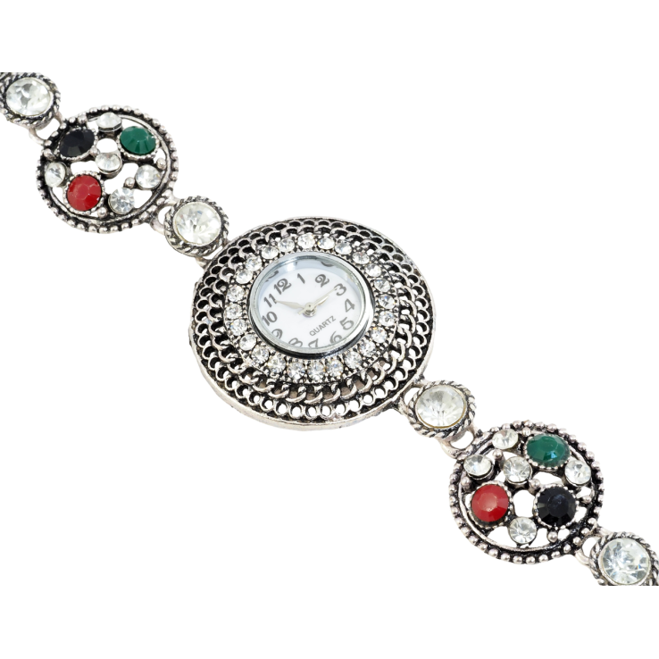 Браслет Декоративные часы с цветными стразами длина 18.5см х 9-36мм ЧАСЫ НЕ РАБОТАЮТ! фото №2