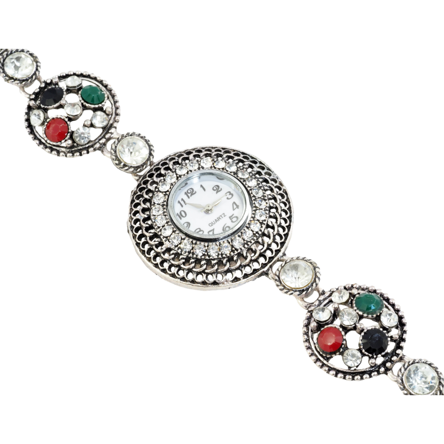 Браслет Декоративные часы с цветными стразами длина 18.5см х 9-36мм ЧАСЫ НЕ РАБОТАЮТ! фото №1