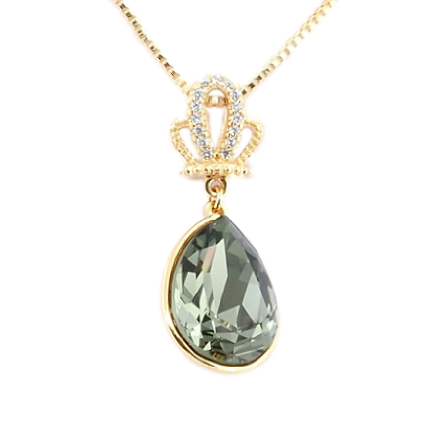 Кулон Xuping колір 18K з кристалами Swarovski на ланцюжку Корона та Грушоподібний Кристал Graphite фото №1