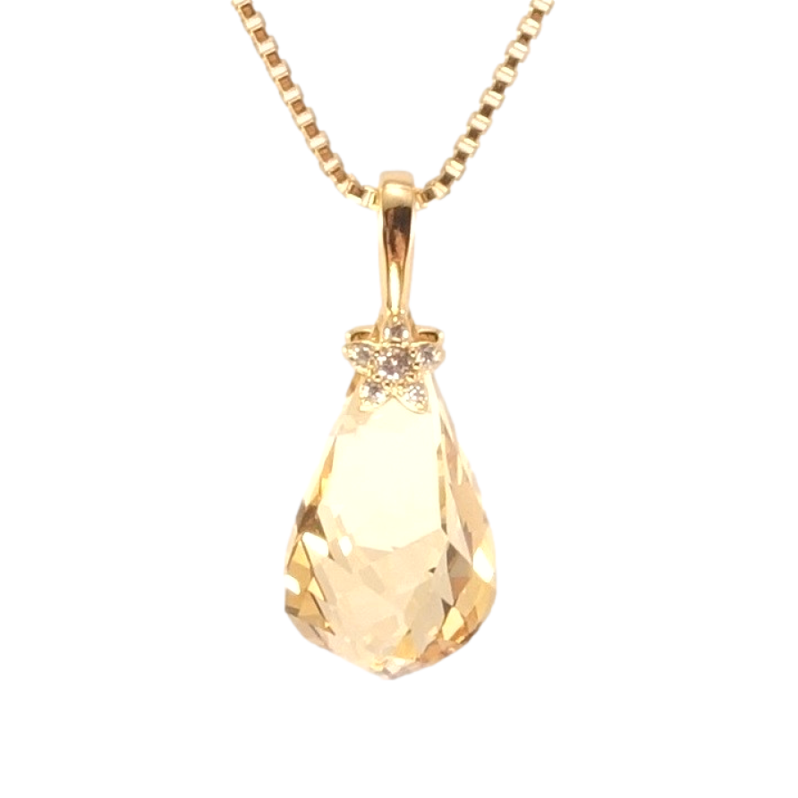 Кулон Xuping колір 18K з кр-ми Swarovski на ланцюжку Кристальна крапля Topaz з квіточкою довжина 39-45см фото №1