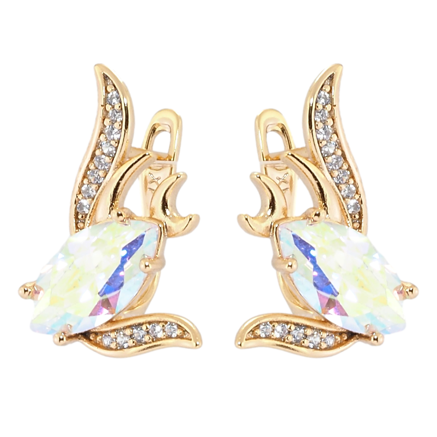 Сережки Xuping Позолота 18K англійський замок Декоративний орнамент з райдужними фіанітами фото №1